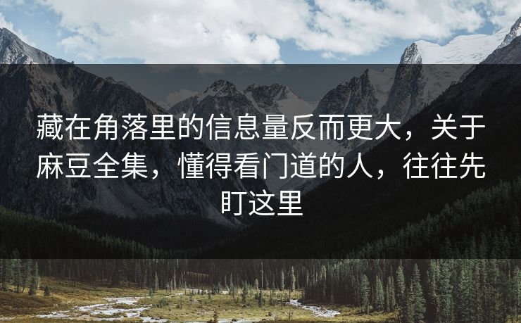 藏在角落里的信息量反而更大，关于麻豆全集，懂得看门道的人，往往先盯这里  第1张